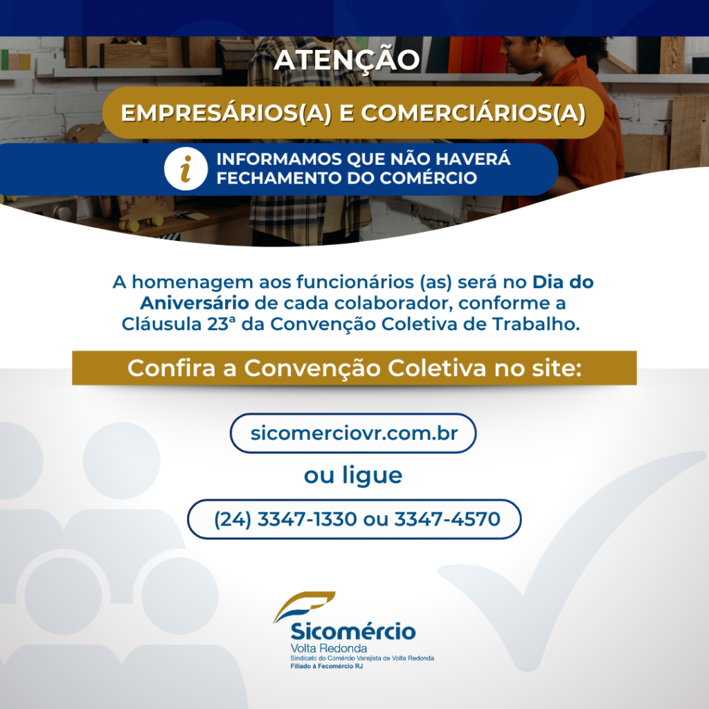 Sicomércio-VR informa que não haverá fechamento do comércio segunda, 19/10